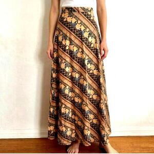Vintage 1970s Spectramic London Floral Stripe Maxi Skirt – Made in England, Rare